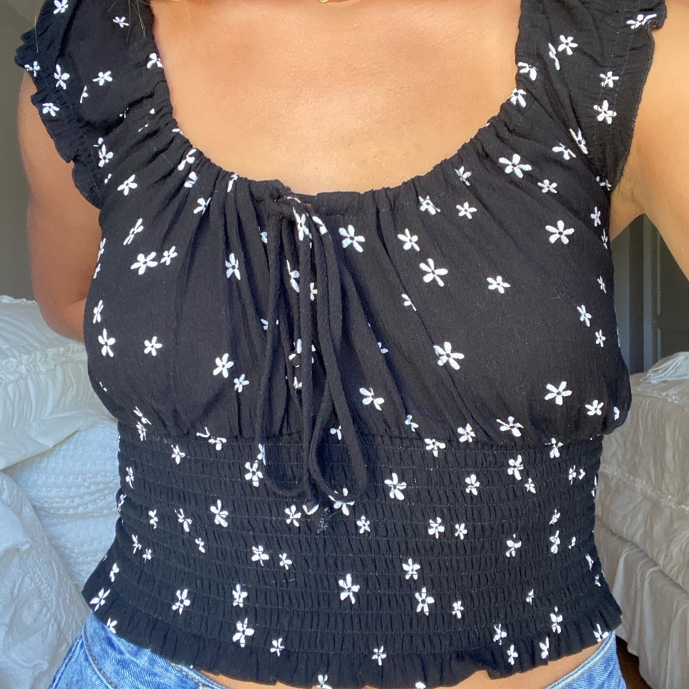 Pac sun black floral tank top